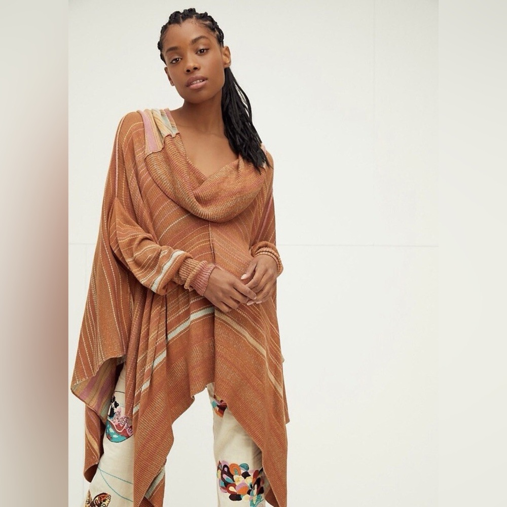Free People| Toffee Poncho Tunic Hooded Sweater